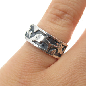 925 Sterling Silver Vintage Dolphin Oxidized Band Ring Size 6