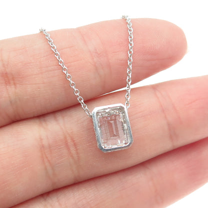 925 Sterling Silver Emerald-Cut C Z Cable Chain Adjustable Necklace 18-20"