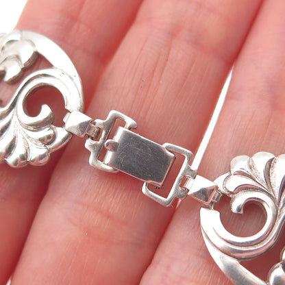 WRE W.E. Richards 925 Sterling Silver Antique Art Deco Floral Bracelet 7.75"