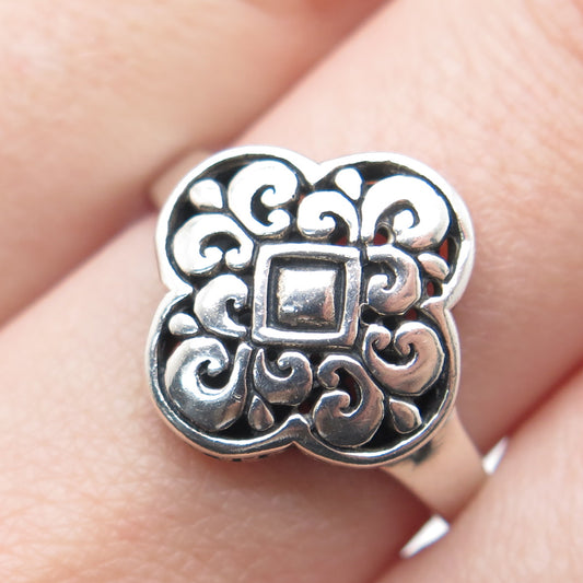925 Sterling Silver Vintage Ornate Flower Oxidized Ring Size 8