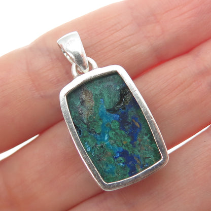925 Sterling Silver Vintage Real Chrysocolla Charm Pendant