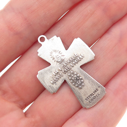 Chapel 925 Sterling Silver Antique Art Deco 4-Way Cross Catholic Charm Pendant