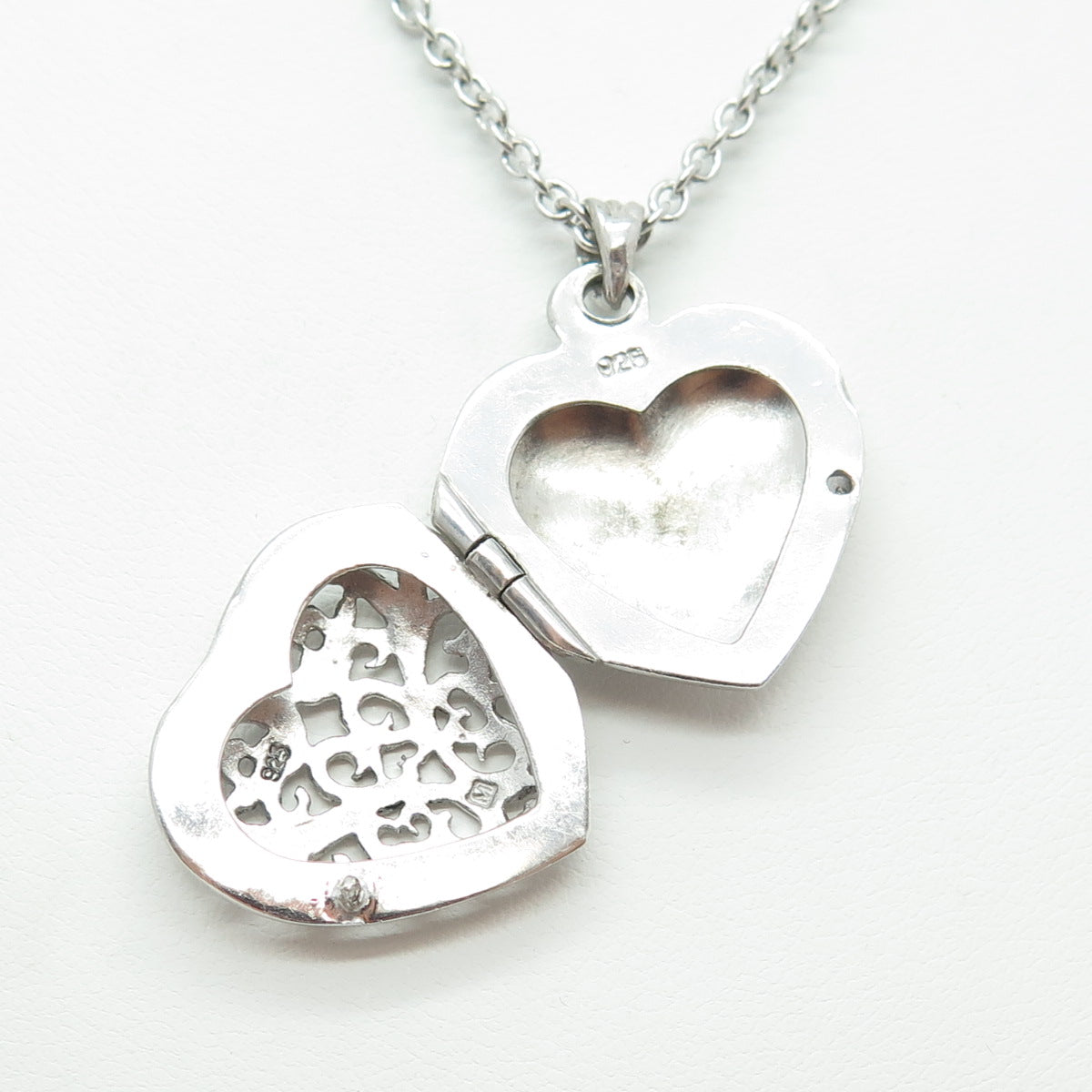 925 Sterling Silver Ornate Heart Locket Pendant Cable Chain Necklace 18"