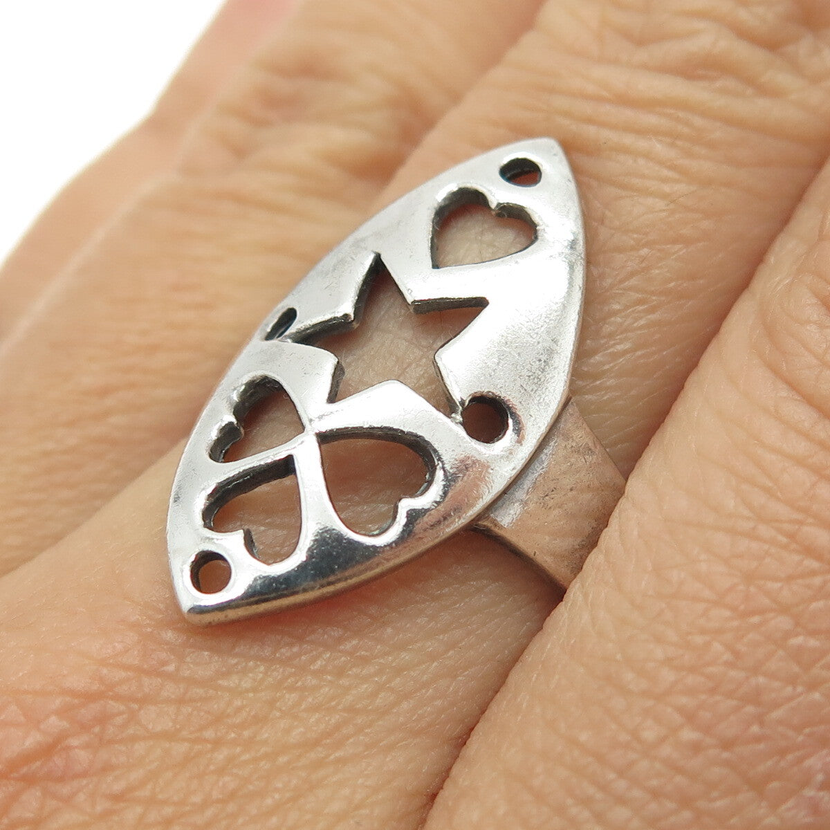 CHAPAL ZENRAY 925 Sterling Silver Vintage Clover Star & Heart Ring Size 9.25
