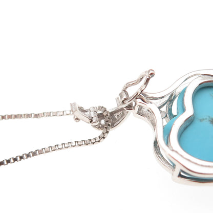 925 Sterling Silver Real Sleeping Beauty Turquoise Heart Chain Necklace 18-20"
