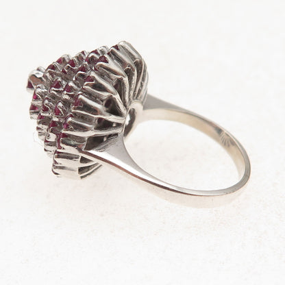 925 Sterling Silver Antique Art Deco Real Round-Cut Ruby Ring Size 5.25