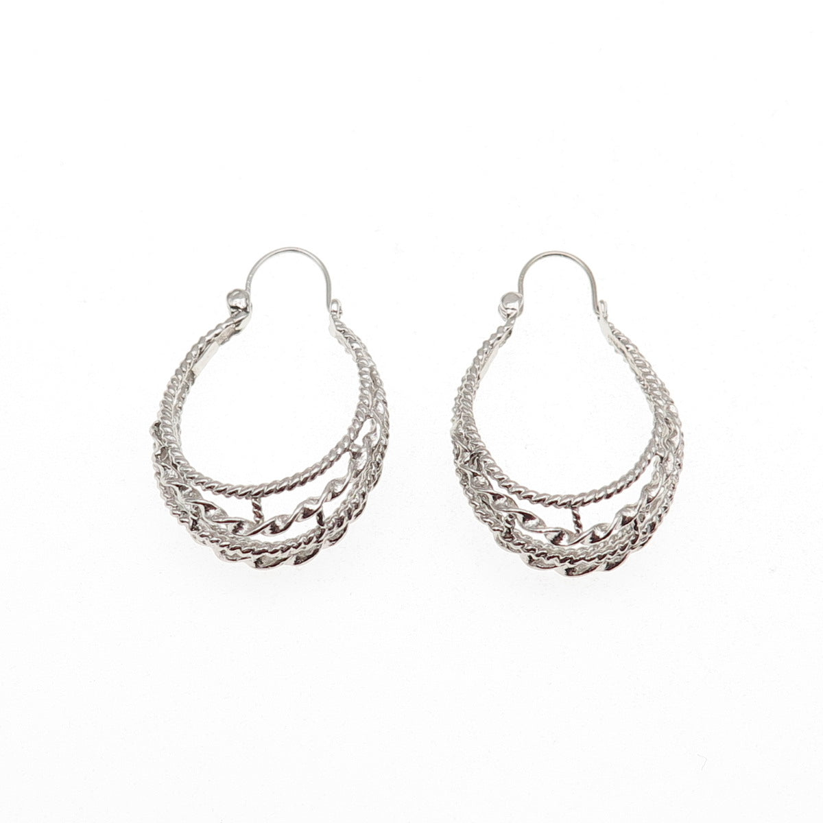 925 Sterling Silver Vintage Twisted Crescent Hoop Dangle Earrings