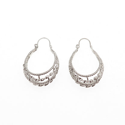 925 Sterling Silver Vintage Twisted Crescent Hoop Dangle Earrings