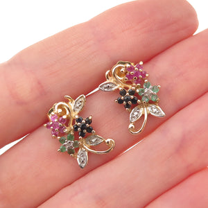 Ross Simons 925 Sterling Gold Plated Vintage Real Sapphire Ruby Emerald Earrings