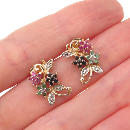Ross Simons 925 Sterling Gold Plated Vintage Real Sapphire Ruby Emerald Earrings