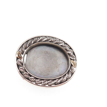 925 Sterling Silver 10K Gold Vintage Real Diamond Picture Frame Brooch / Pendant