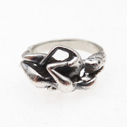 925 Sterling Silver Vintage Erotic Scene Oxidized Ring Size 6.5