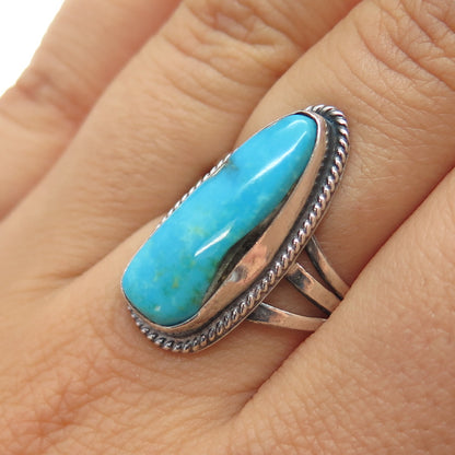 Old Pawn 925 Sterling Silver Vintage Southwestern Bisbee Turquoise Ring Size 7.5