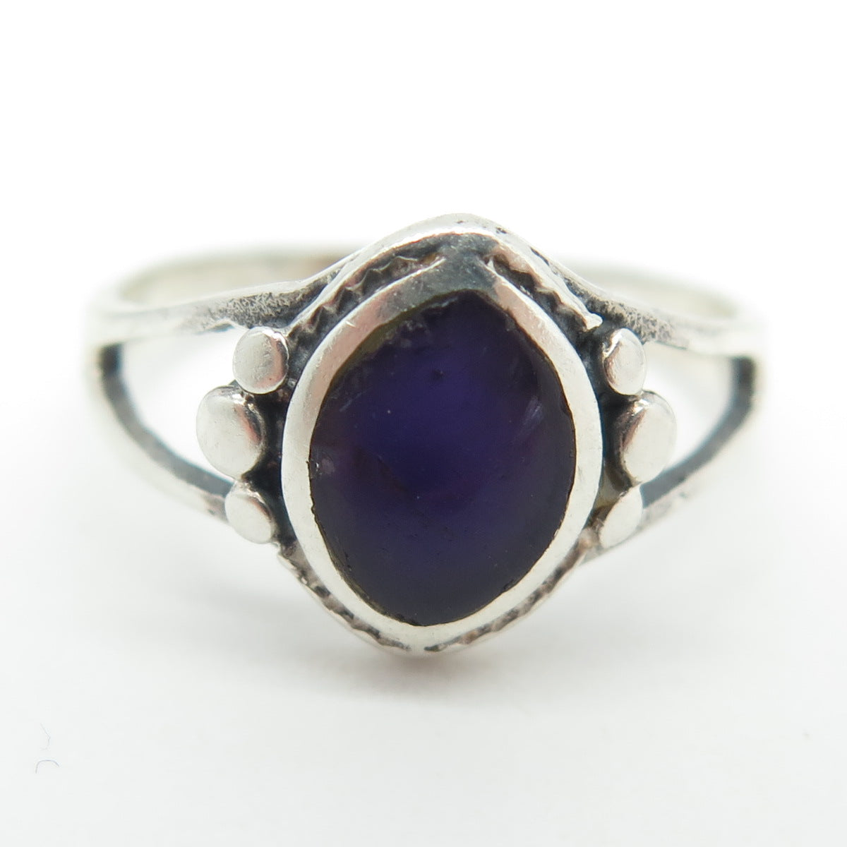 925 Sterling Silver Vintage Southwestern Real Amethyst Ring Size 7