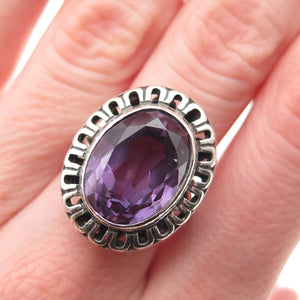 925 Sterling Silver Vintage Mexico Lab-Created Peacock Sapphire Ring Size 6.75