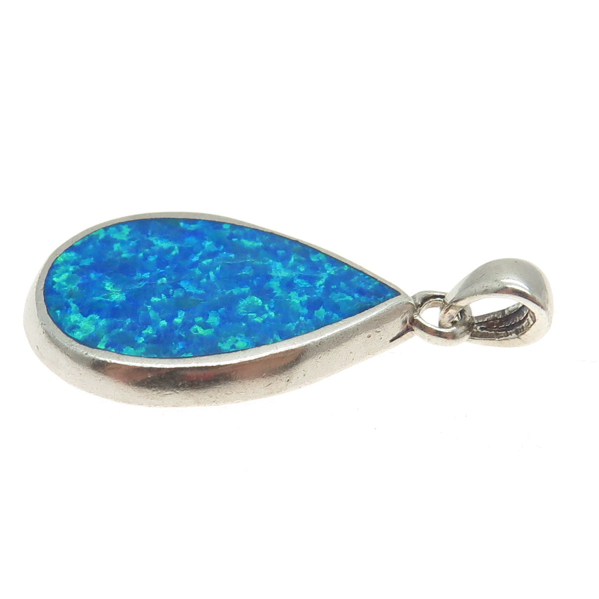 925 Sterling Silver Vintage Real Doublet Opal Gemstone Drop Pendant