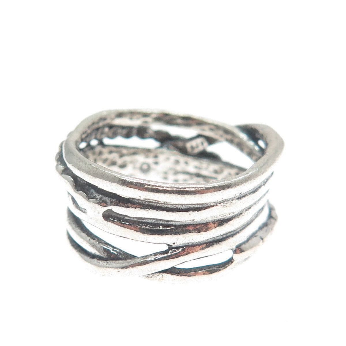 TAMIR ZUMAN 925 Sterling Silver Vintage Israel Crossover Beaded Ring Size 8.25