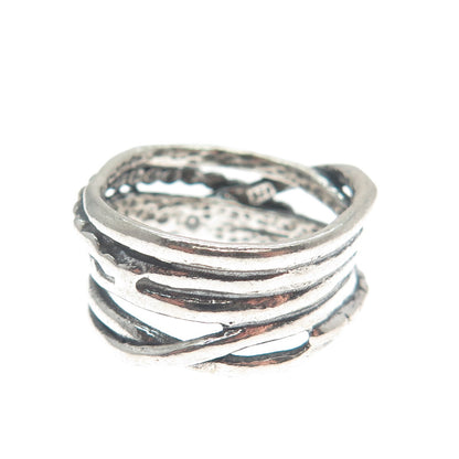 TAMIR ZUMAN 925 Sterling Silver Vintage Israel Crossover Beaded Ring Size 8.25