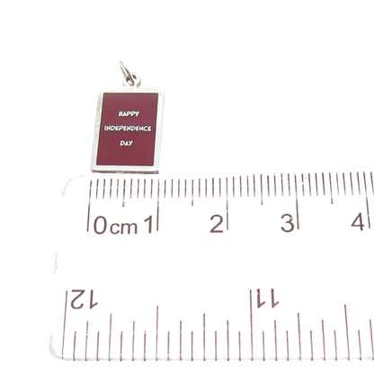 925 Sterling Silver Red Enamel Happy Independence Day Minimalist Charm Pendant