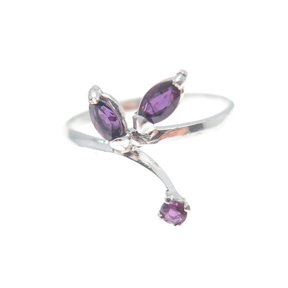 925 Sterling Silver Vintage Real Marquise & Round-Cut Amethyst Ring Size 6.75