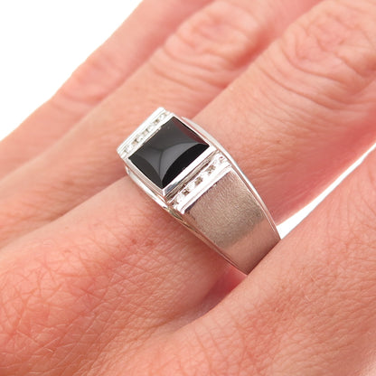 Dason 925 Sterling Silver Real Diamond & Black Onyx Ring Size 11