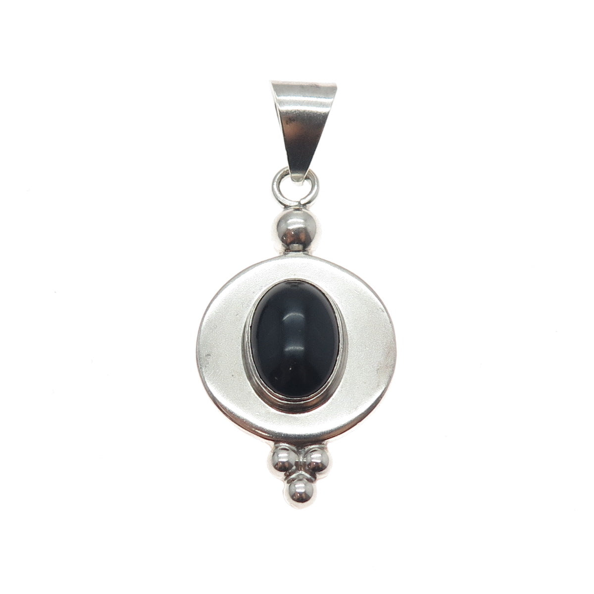 925 Sterling Silver Vintage CII Mexico Real Black Onyx Modernist Charm Pendant