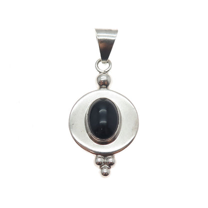 925 Sterling Silver Vintage CII Mexico Real Black Onyx Modernist Charm Pendant