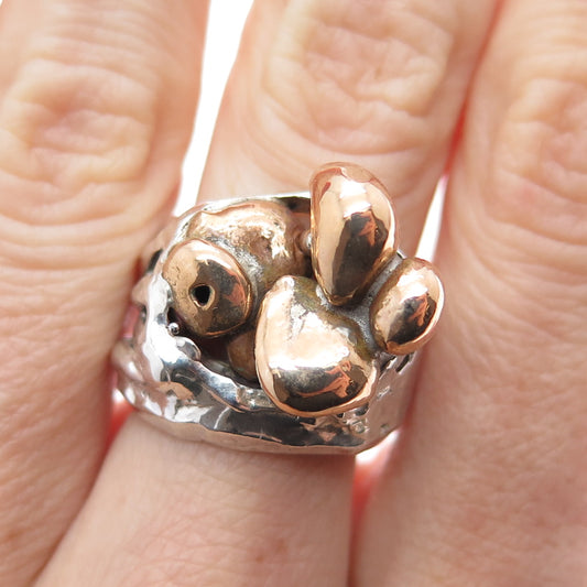 925 Sterling Silver 2-Tone Antique Art Deco Brutalist Ring Size 6