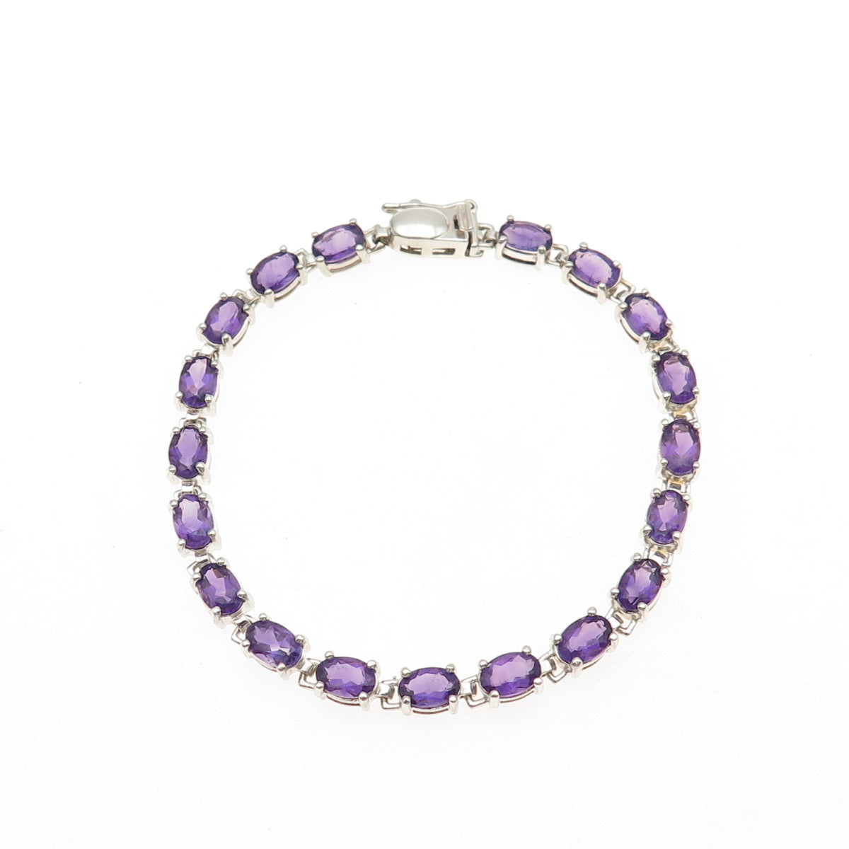 ROSS SIMONS 925 Sterling Silver Real Oval-Cut Amethyst Tennis Link Bracelet 6.5"