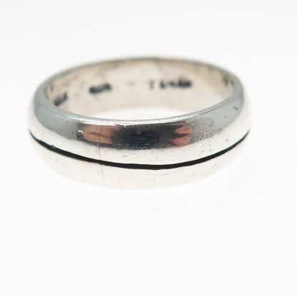 925 Sterling Silver Vintage Mexico Modernist Oxidized Band Ring Size 8