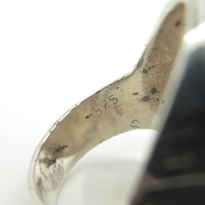 925 Sterling Silver Vintage Real Mother-of-Pearl Greek Maze Ring Size 6.5