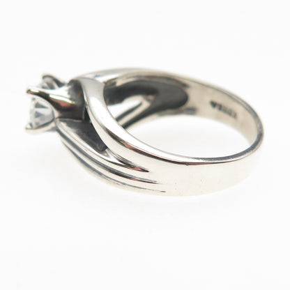 925 Sterling Silver Vintage Round-Cut C Z Modernist Oxidized Ring Size 6