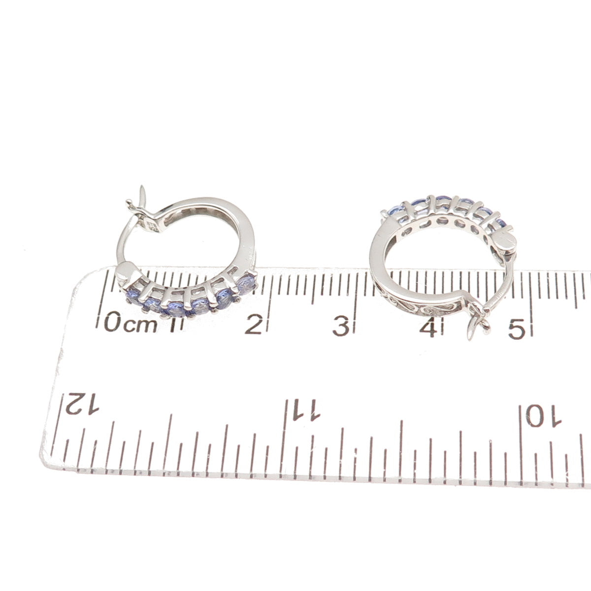 Chuck Clemency 925 Sterling Silver Real Round-Cut Tanzanite Hoop Earrings