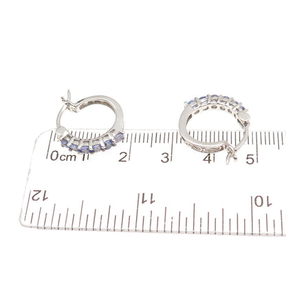 Chuck Clemency 925 Sterling Silver Real Round-Cut Tanzanite Hoop Earrings