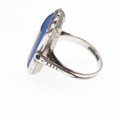 925 Sterling Antique Real Chalcedony & Marcasite Ring Size 5.75 (missing stone)