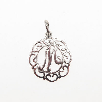 925 Sterling Silver Vintage Letter M initial Heart Ornate Mini Charm Pendant