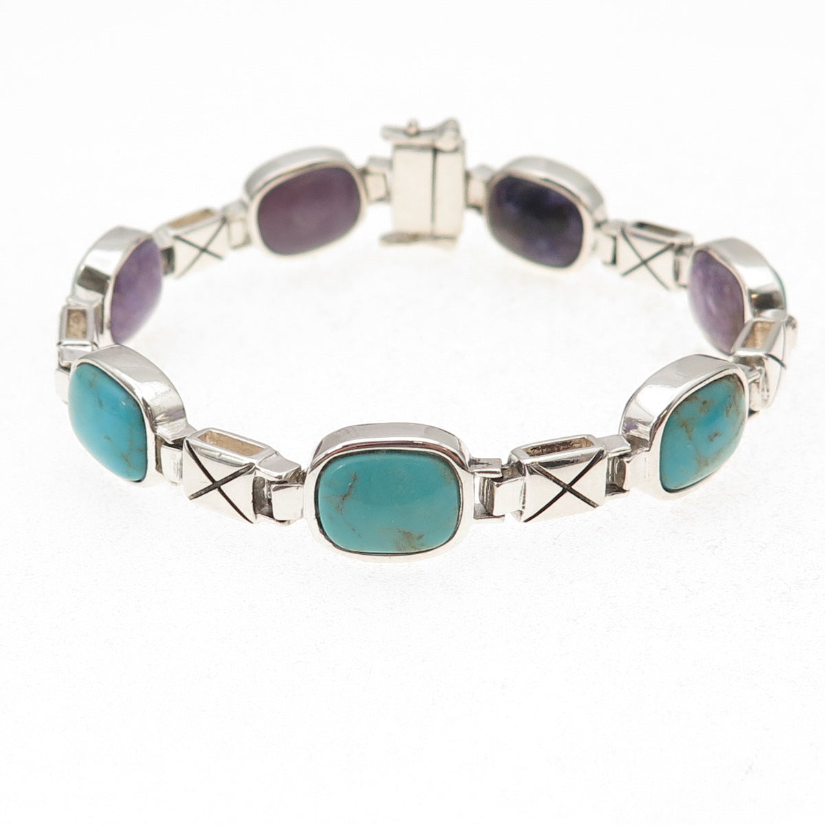 Jay King Desert Rose Sterling Vintage Turquoise Charoite Dual Sided Bracelet 6"