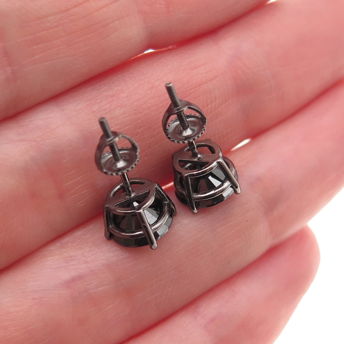 925 Sterling Silver Black Rhodium Round-Cut C Z Stud Earrings