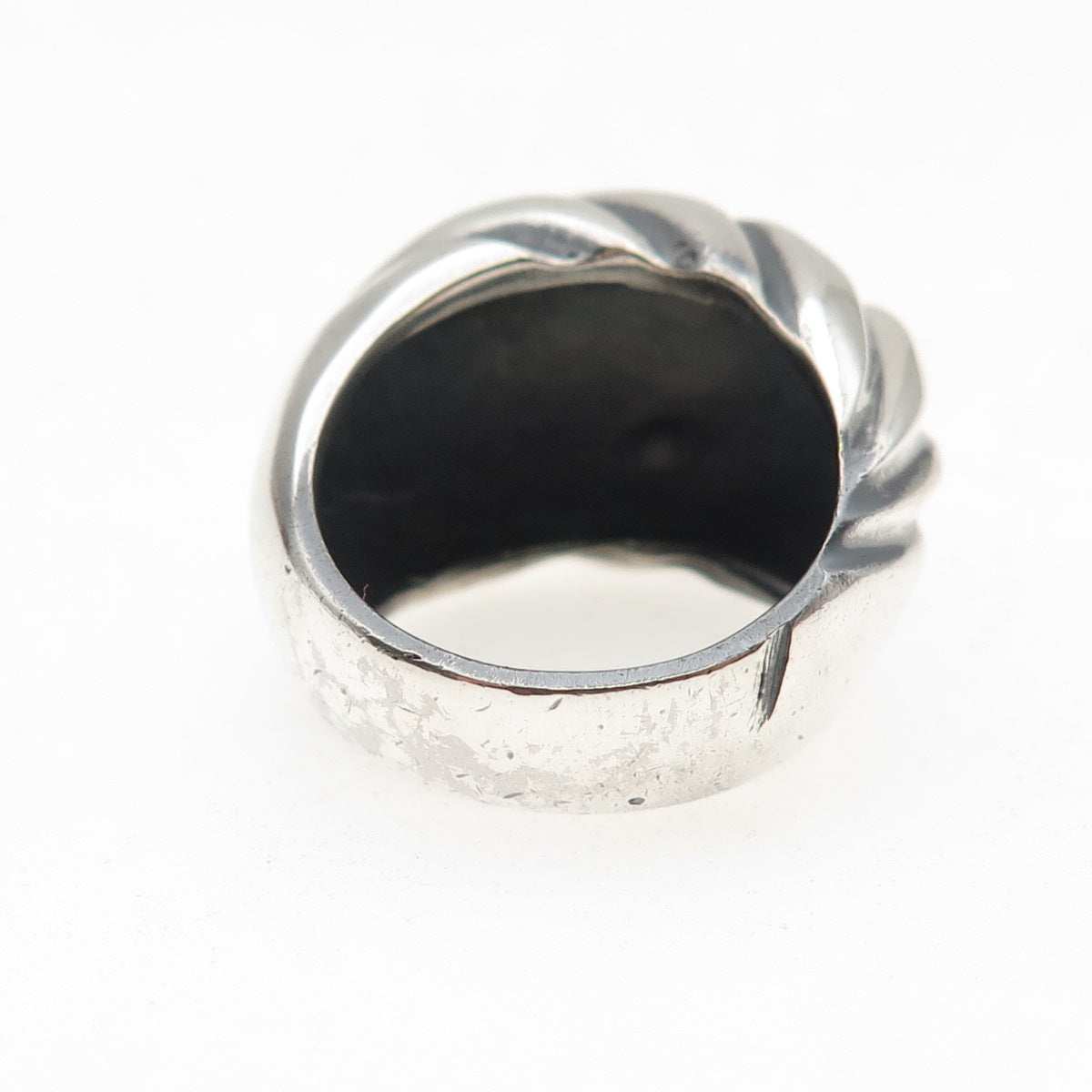 925 Sterling Silver Vintage Modernist Ribbed Oxidized Ring Size 7
