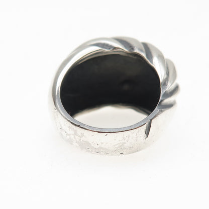 925 Sterling Silver Vintage Modernist Ribbed Oxidized Ring Size 7