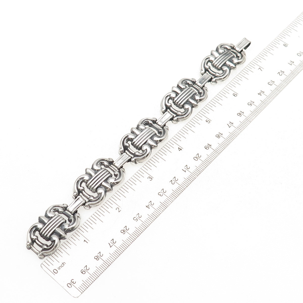 925 Sterling Silver Antique Art Deco Fleur de Lis Oxidized Bracelet 7.25"