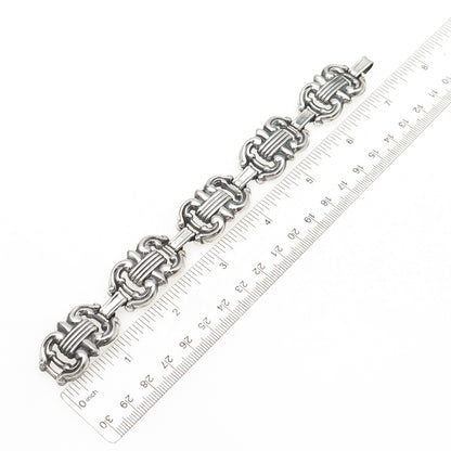 925 Sterling Silver Antique Art Deco Fleur de Lis Oxidized Bracelet 7.25"