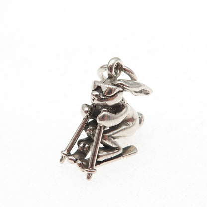 925 Sterling Silver Vintage Ski Bunny Oxidized 3D Mini Charm Pendant