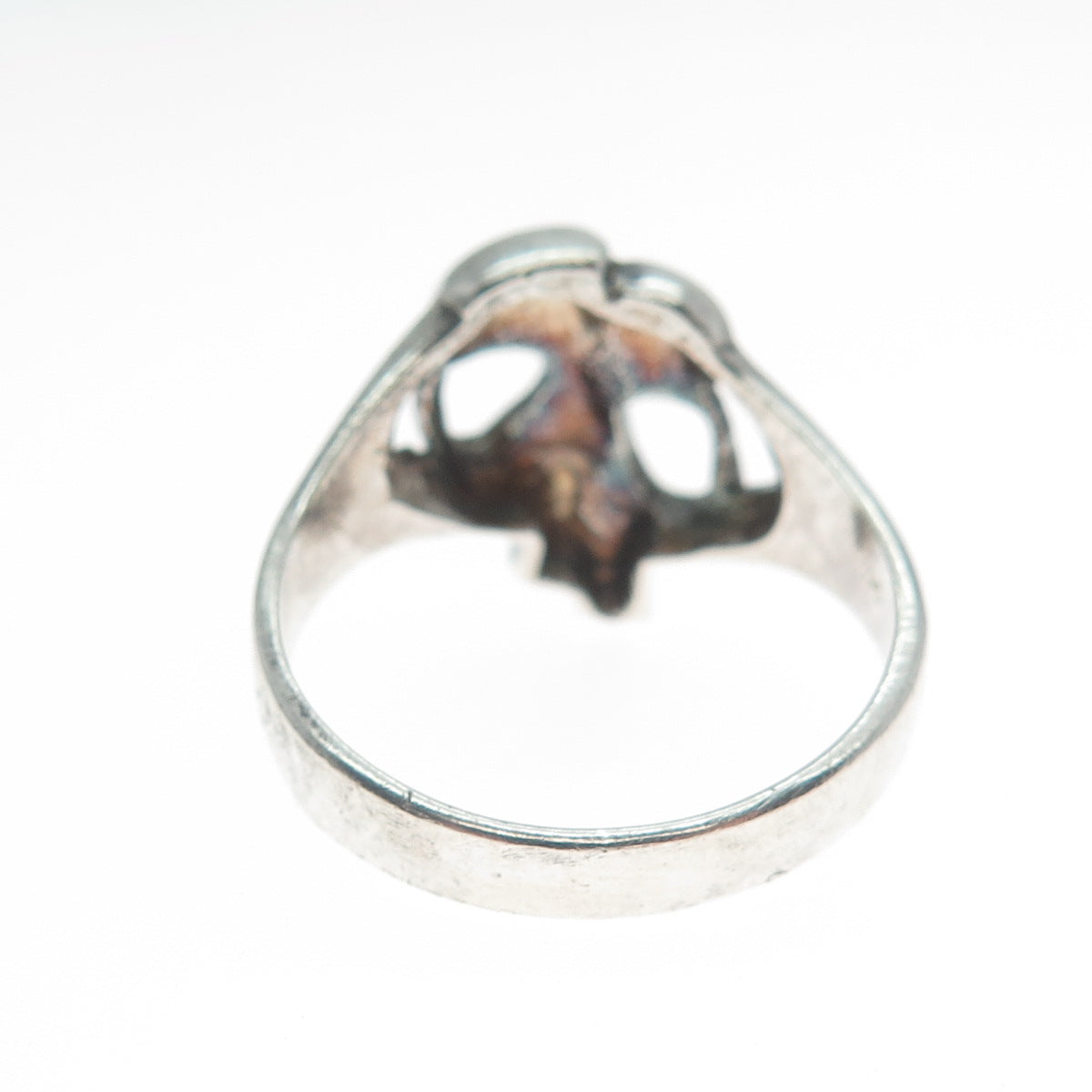 925 Sterling Silver Vintage Broken Skull Biker Oxidized Ring Size 10.5