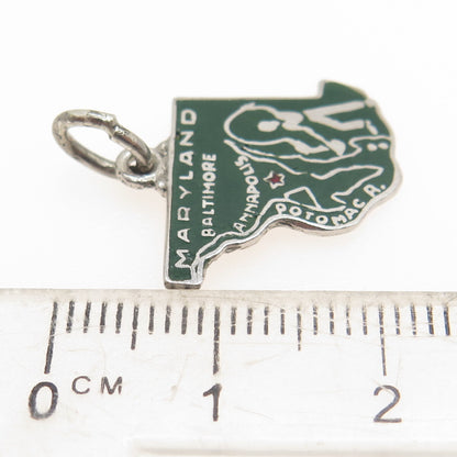 925 Sterling Silver Vintage Enamel Maryland State Map Minimalist Charm Pendant