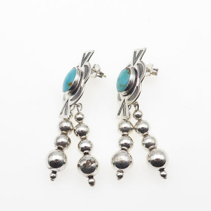 CAROLYN POLLACK Old Pawn 925 Sterling Vintage Turquoise Beaded Dangle Earrings