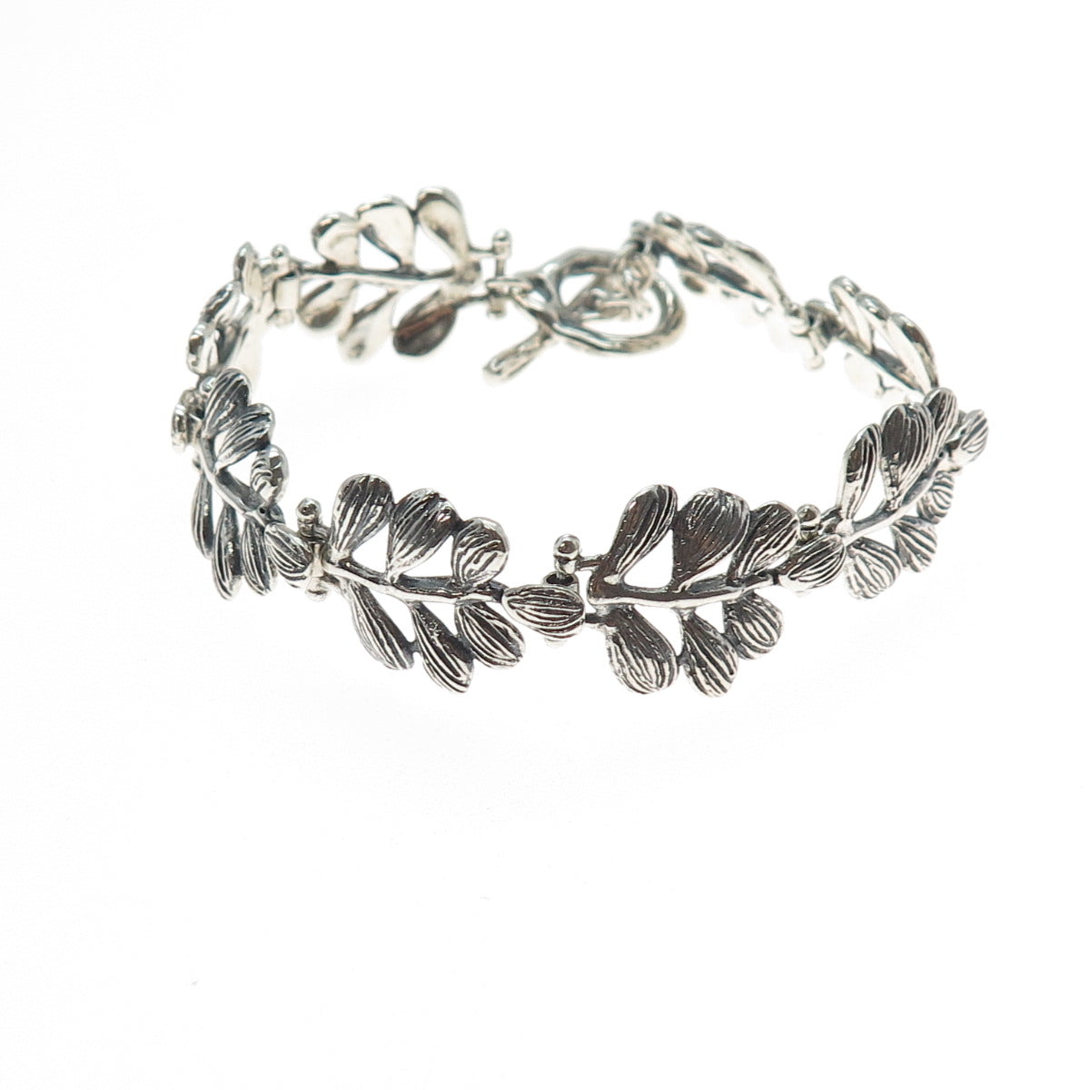 HAGIT GORALI Sterling Silver Vintage Israel Floral Leaf Oxidized Bracelet 6.75"