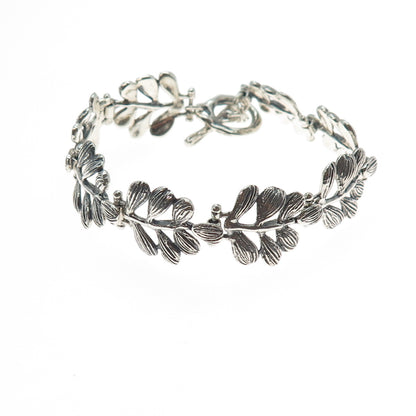 HAGIT GORALI Sterling Silver Vintage Israel Floral Leaf Oxidized Bracelet 6.75"