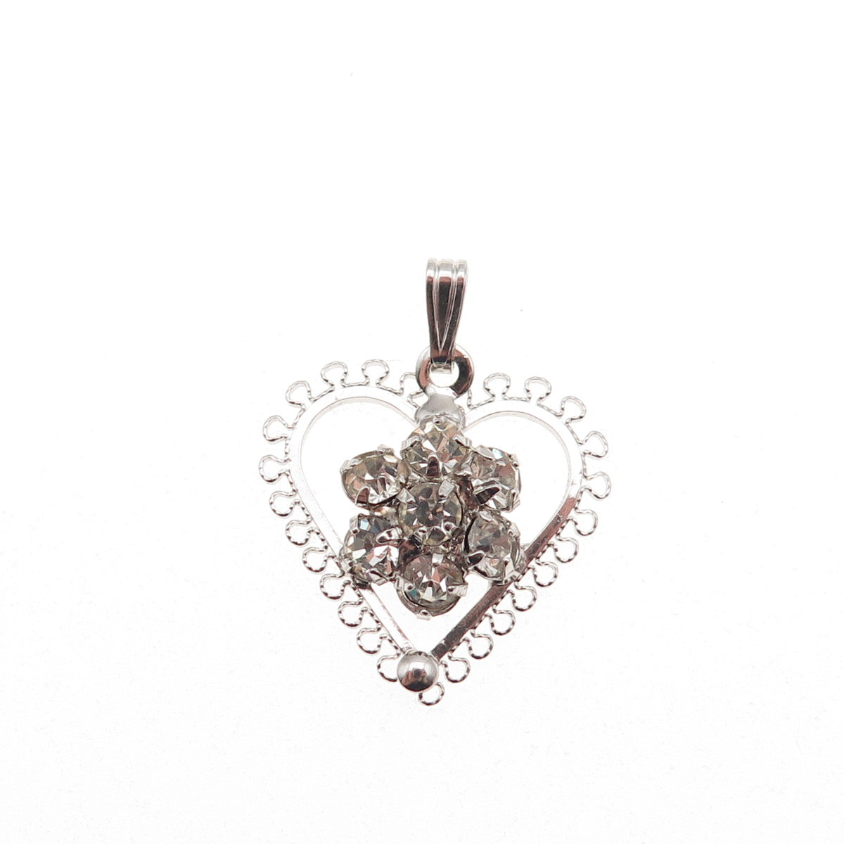 Jerome Fleischer & Co. 925 Sterling Vintage Rhinestone Heart Mini Charm Pendant