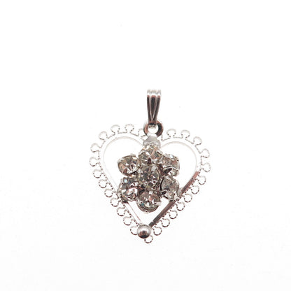 Jerome Fleischer & Co. 925 Sterling Vintage Rhinestone Heart Mini Charm Pendant